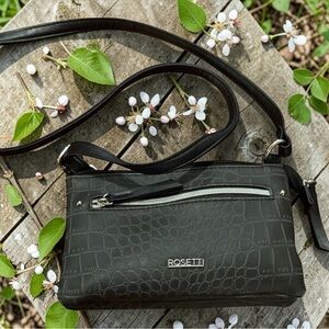 Rosetti Black Croc-Patterned Crossbody Bag